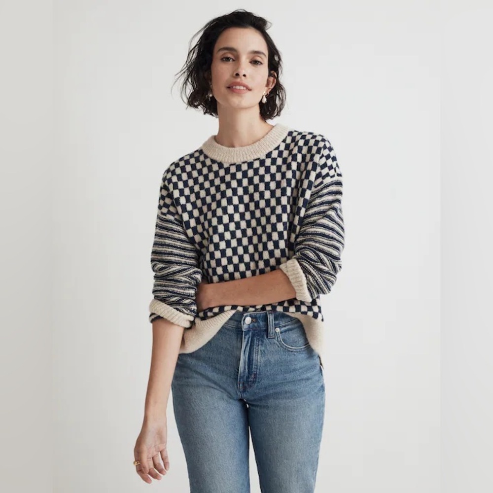 Madewell Navy and Cream Checkered Sweater - Picture 6 of 9